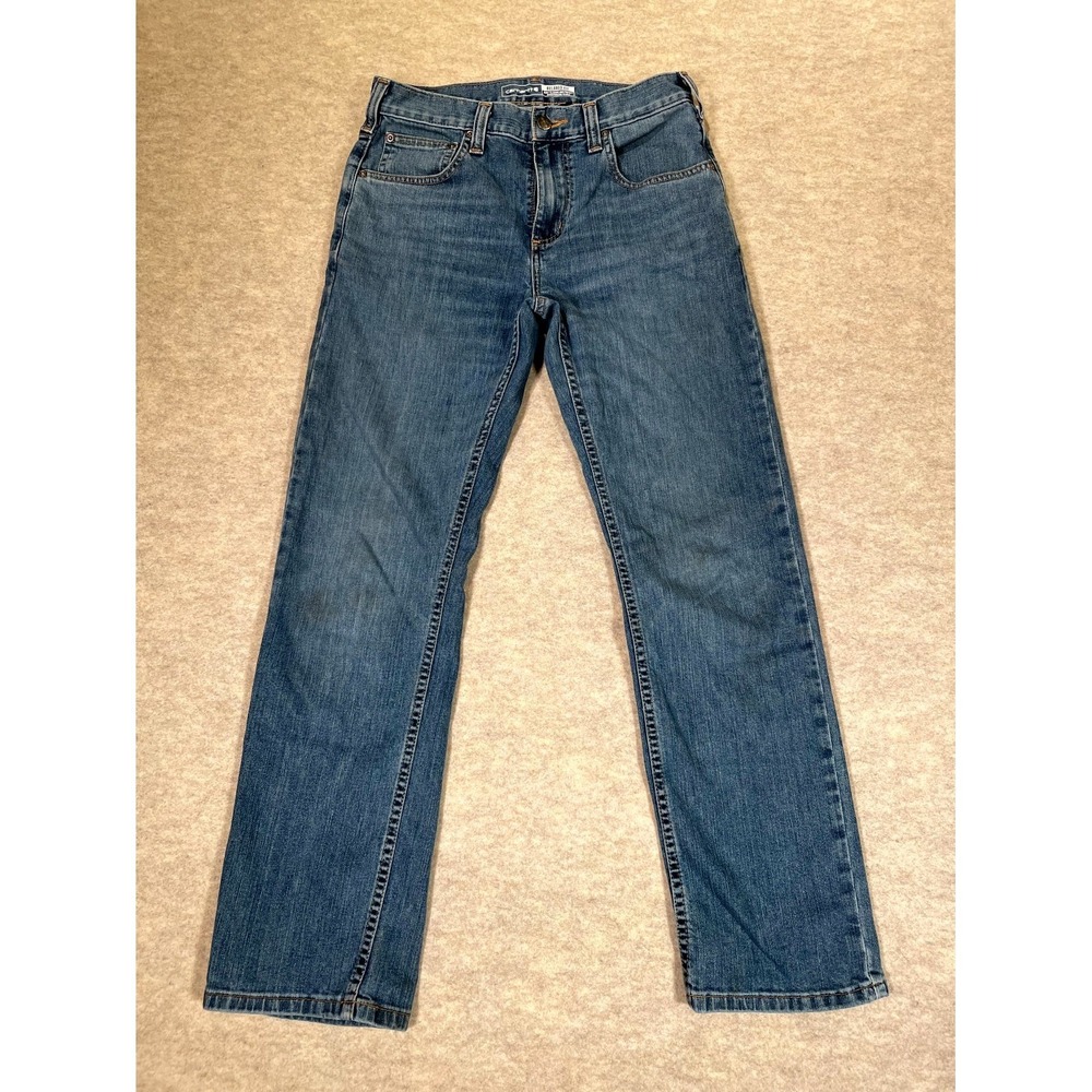 Carhartt Rugged Flex Relaxed Fit Jeans Mens 29x30 Blue Whiskering Denim Cotton‎